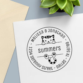 Niedliche Tabby Cat Couple Familienadresse Permastempel