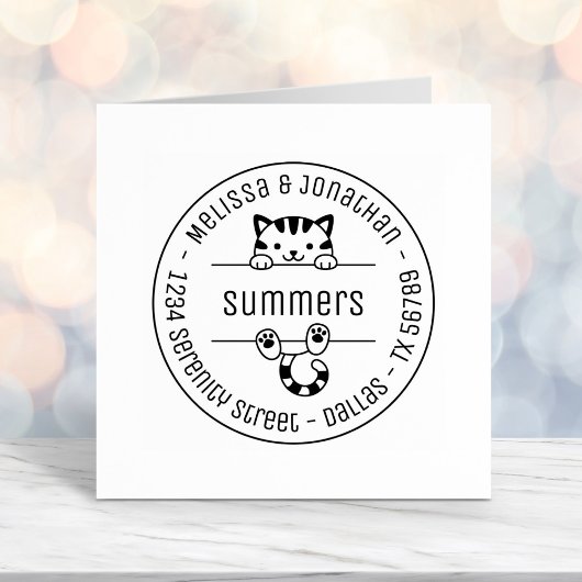 Niedliche Tabby Cat Couple Familienadresse Permastempel