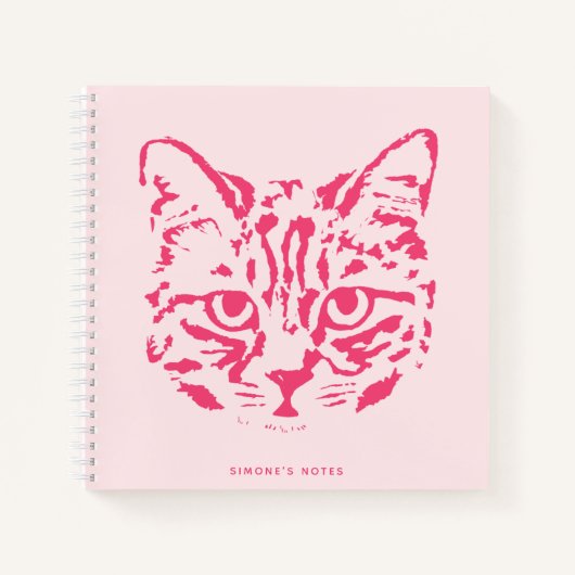 Niedliche Tabby Cat Face Rosa und Rot Notizblock (Vorderseite)