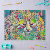 Niedliche Tabby Cat Farblich Abstraktes Grün Seidenpapier (Basteln)