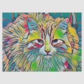 Niedliche Tabby Cat Farblich Abstraktes Grün Seidenpapier (Vorderseite)