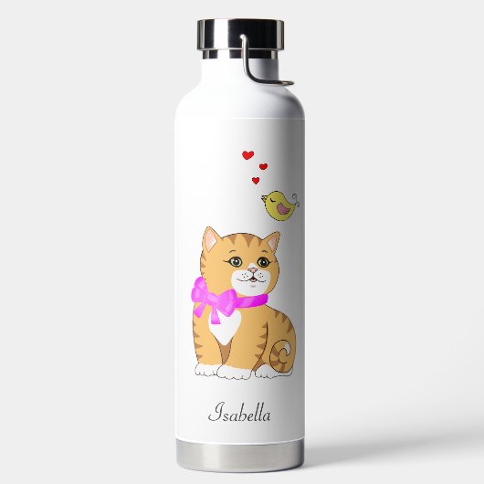 Niedliche Tabby Cat & Little Bird Trinkflasche (links)