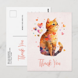 Niedliche Tabby Cat mit Herzen Vielen Dank Postkarte