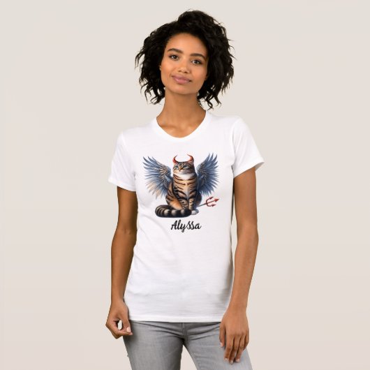 Niedliche Tabby Demon und Angel Cat T-Shirt (Vorne ganz)