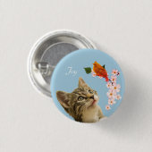 Niedliche Tabby-Katze, Blume und Roter Little-Voge Button (Vorne & Hinten)