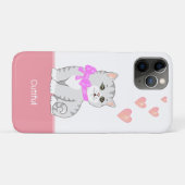 Niedliche Tabby Katze & Herz auf Rosa & Weiß Case-Mate iPhone Hülle (Rückseite (Horizontal))