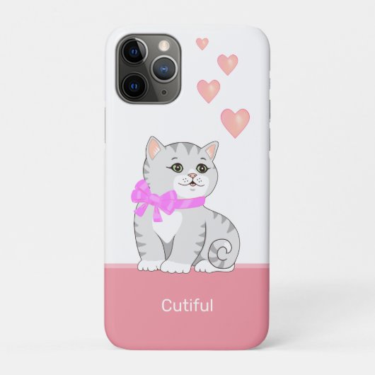 Niedliche Tabby Katze & Herz auf Rosa & Weiß Case-Mate iPhone Hülle (Rückseite)