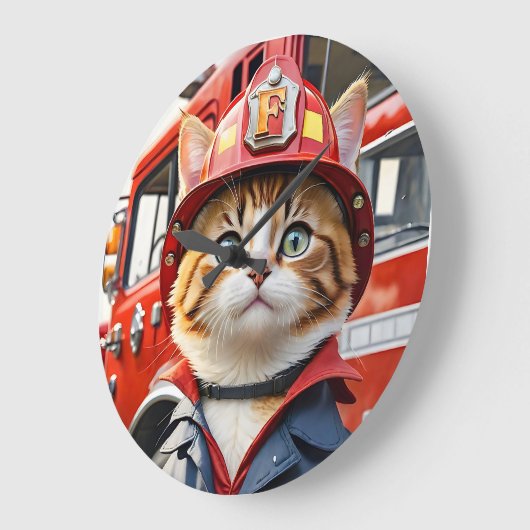 Niedliche Tabby-Katze im Firefighter Uniform Water Große Wanduhr (Winkel)