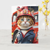 Niedliche Tabby-Katze im Firefighter Uniform Water Karte (Gelbe Blume)