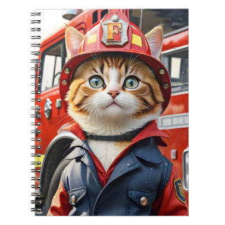 Niedliche Tabby-Katze im Firefighter Uniform Water Notizblock