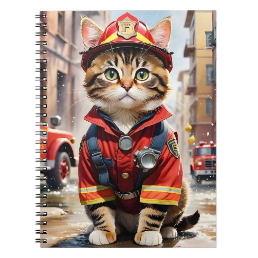 Niedliche Tabby-Katze im Firefighter Uniform Water Notizblock (Vorderseite)