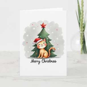 Niedliche Tabby-Katze in der Weihnachtsmannmütze W Karte