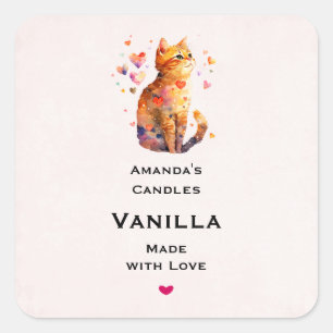 Niedliche Tabby Katze mit Herz Candle Craft Quadratischer Aufkleber