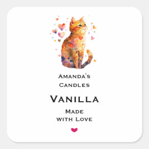 Niedliche Tabby Katze mit Herz Candle Craft Quadratischer Aufkleber