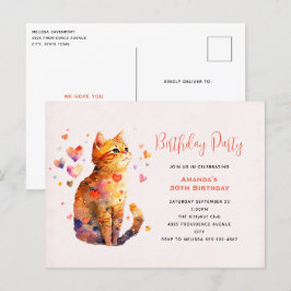 Niedliche Tabby Katze mit Herz Einladung zum Gebur Postkarte