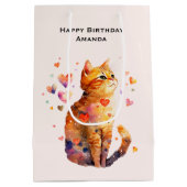 Niedliche Tabby Katze mit Herz Geburtstag Mittlere Geschenktüte (Rückseite)