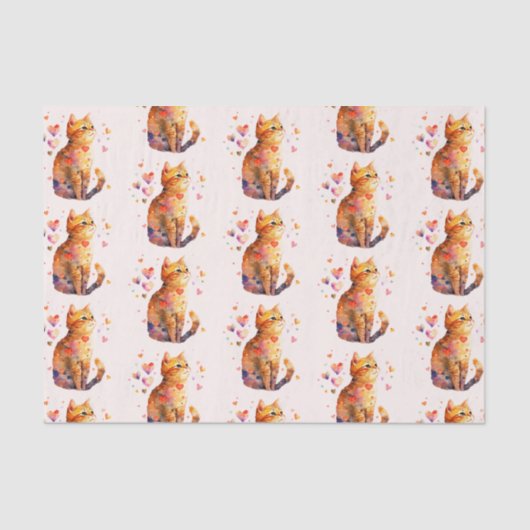 Niedliche Tabby Katze mit Herzmuster Seidenpapier (Vorderseite)