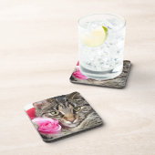 Niedliche Tabby-Katze mit Rose Untersetzer (Rechte Seite)