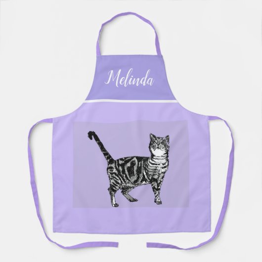 Niedliche Tabby Katze Pastell lila Lavendel Katze Schürze (Vorderseite)