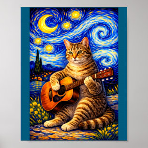 Niedliche Tabby-Katze spielt Gitarre Whimsical Poster
