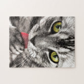Niedliche Tabby-Katze waschen ist Gesicht Puzzle (Horizontal)