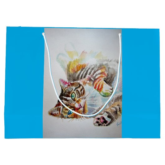 Niedliche Tabby Katze Wasserfarbige Katzen Geschen Große Geschenktüte (Rückseite)