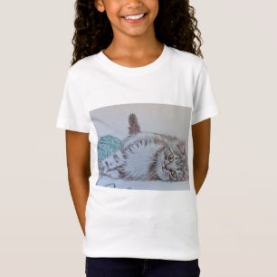 Niedliche Tabby Katzen zeichnend Kunst Girls T Shi T-Shirt