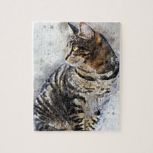 Niedliche Tabby-Katzewatercolor-Kunst Puzzle (Vertikal)