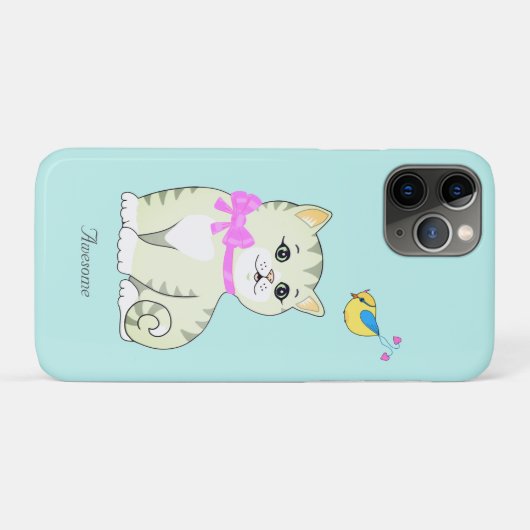 Niedliche Tabby Kitty Cat auf Light Blue Case-Mate iPhone Hülle (Rückseite (Horizontal))
