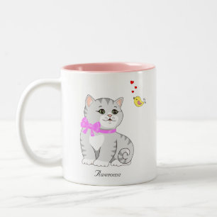 Niedliche Tabby Kitty Cat auf Weiß Zweifarbige Tasse