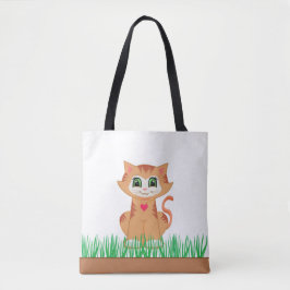 Niedliche Tabby Kitty Cat & Grass Pflanze Tasche