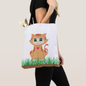 Niedliche Tabby Kitty Cat & Grass Pflanze Tasche (Von Nahem)