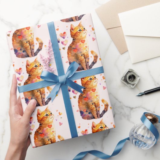 Niedliche Tablettenkatze mit Herz Geschenkpapier (Schenken)