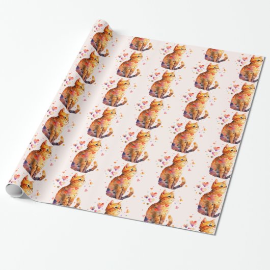 Niedliche Tablettenkatze mit Herz Geschenkpapier (Ungerollt)