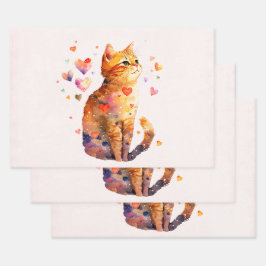 Niedliche Tablettenkatze mit Herz Geschenkpapier Set