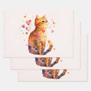 Niedliche Tablettenkatze mit Herz Geschenkpapier Set