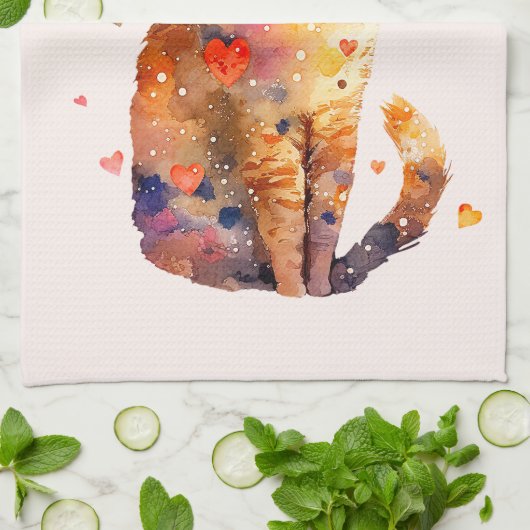 Niedliche Tablettenkatze mit Herz Geschirrtuch (Gefaltet)