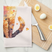 Niedliche Tablettenkatze mit Herz Geschirrtuch (Viertel Falte)