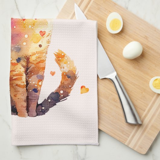 Niedliche Tablettenkatze mit Herz Geschirrtuch (Viertel Falte)