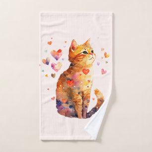 Niedliche Tablettenkatze mit Herz Handtuch