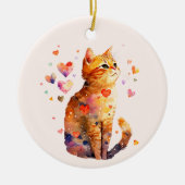 Niedliche Tablettenkatze mit Herz Keramik Ornament (Vorne)