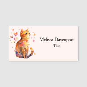 Niedliche Tablettenkatze mit Herz Namensschild