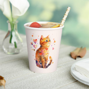 Niedliche Tablettenkatze mit Herz Pappbecher