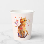 Niedliche Tablettenkatze mit Herz Pappbecher (Rückseite)