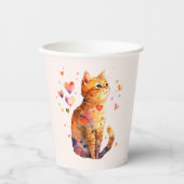 Niedliche Tablettenkatze mit Herz Pappbecher (Vorderseite)