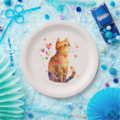 Niedliche Tablettenkatze mit Herz Pappteller (Party)