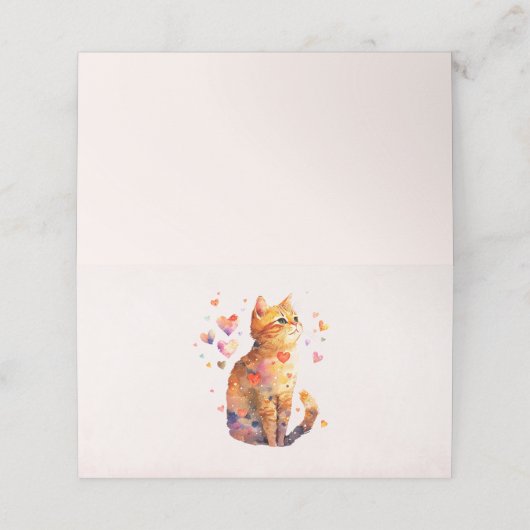 Niedliche Tablettenkatze mit Herz Platzkarte (Außenseite Aufgefaltet)