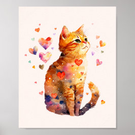 Niedliche Tablettenkatze mit Herz Poster