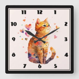 Niedliche Tablettenkatze mit Herz Quadratische Wanduhr