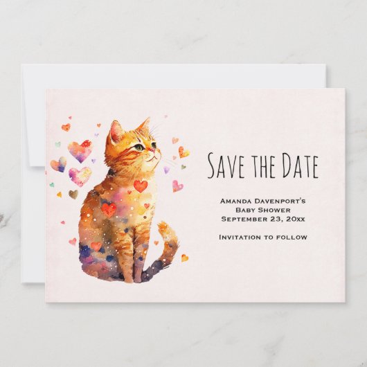 Niedliche Tablettenkatze mit Herz Save The Date (Vorderseite)